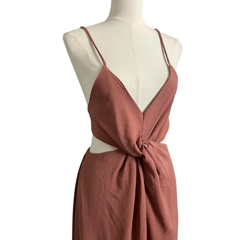 Pink Lily Cutout Twist Front Maxi Dress Mauve Rose Open Back Boho Womens M